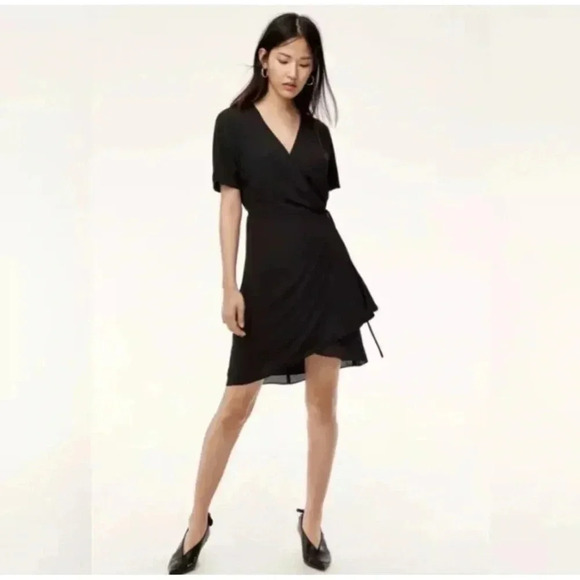 Aritzia Babaton Wallace Dress Short Sleeve Wrap Mini Deep V-Neck Size Small S - Picture 9 of 9